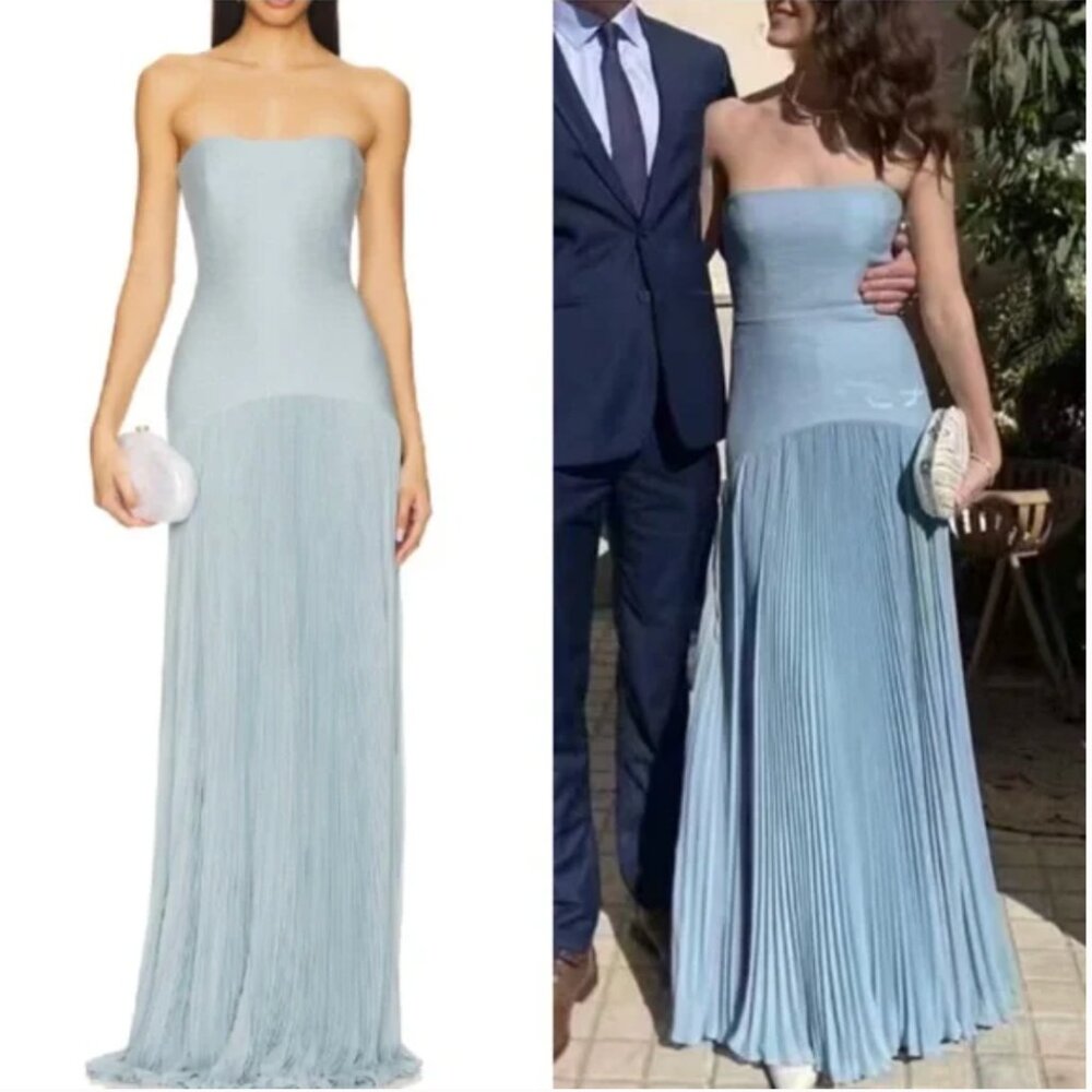 Alexis Strapless Pleated Maxi Dress in Powder Blue